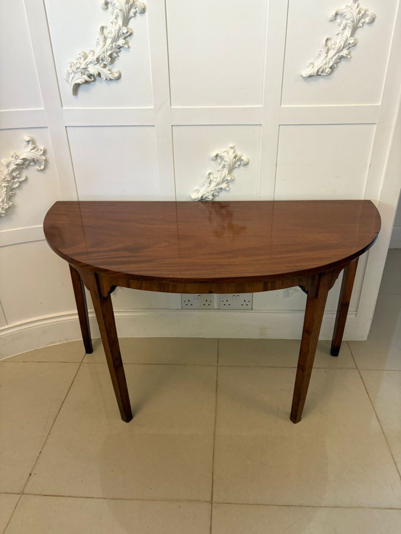 Pair of Antique George III Quality Figured Mahogany Shaped Demi Lune Console Tables - Image 5